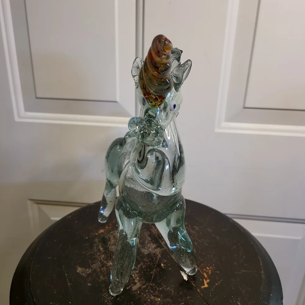 Vintage Murano Style Glass Unicorn Horse Sculpture Hand Blown 10" - Picture 2 of 12